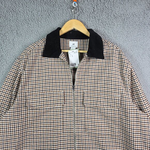 H&M Shirt Jacket Mens Size XL Relaxed Fit Twill Overshirt Houdstooth Gingham NWT - Picture 1 of 12